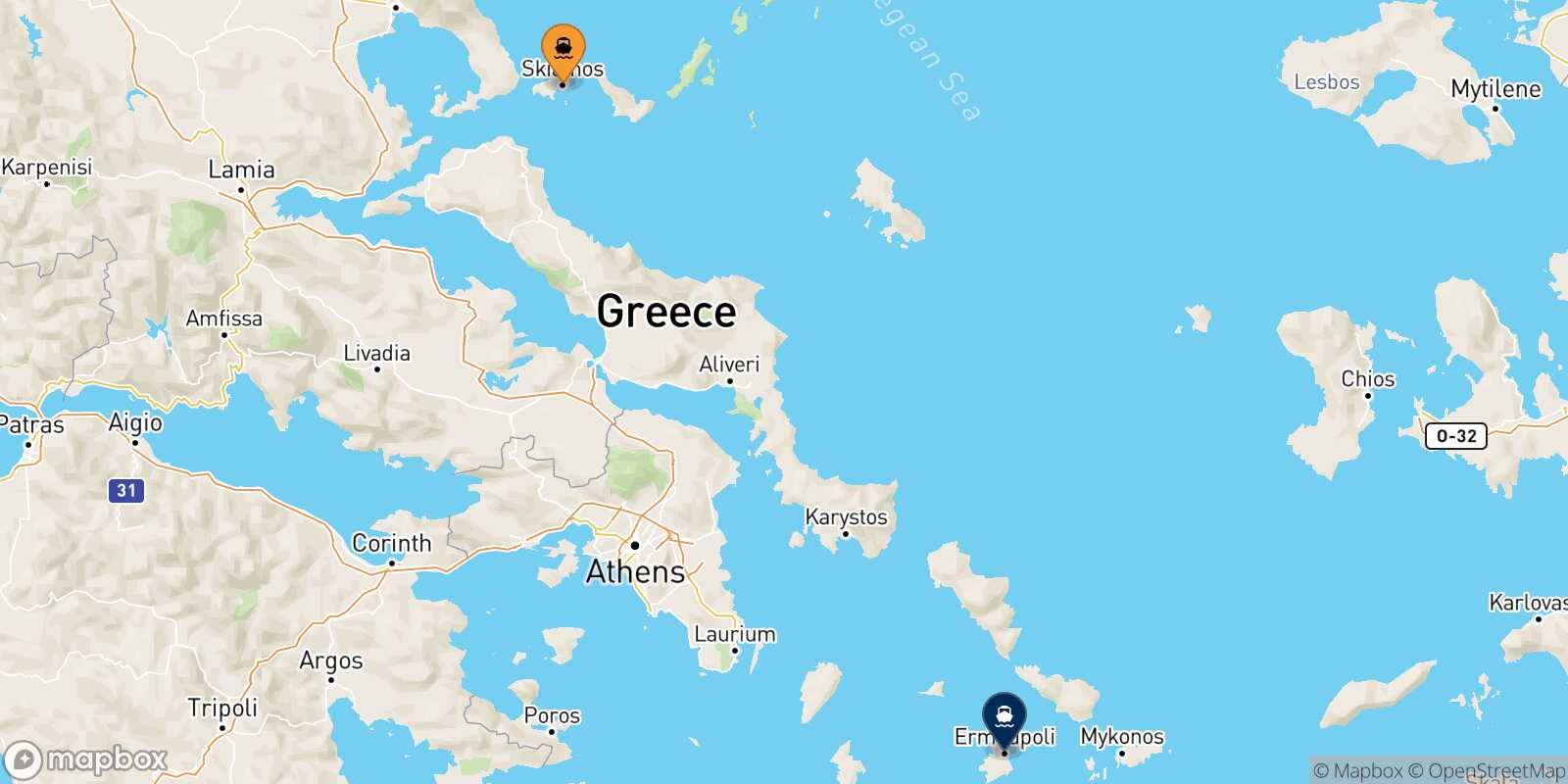 Skiathos Syros route map