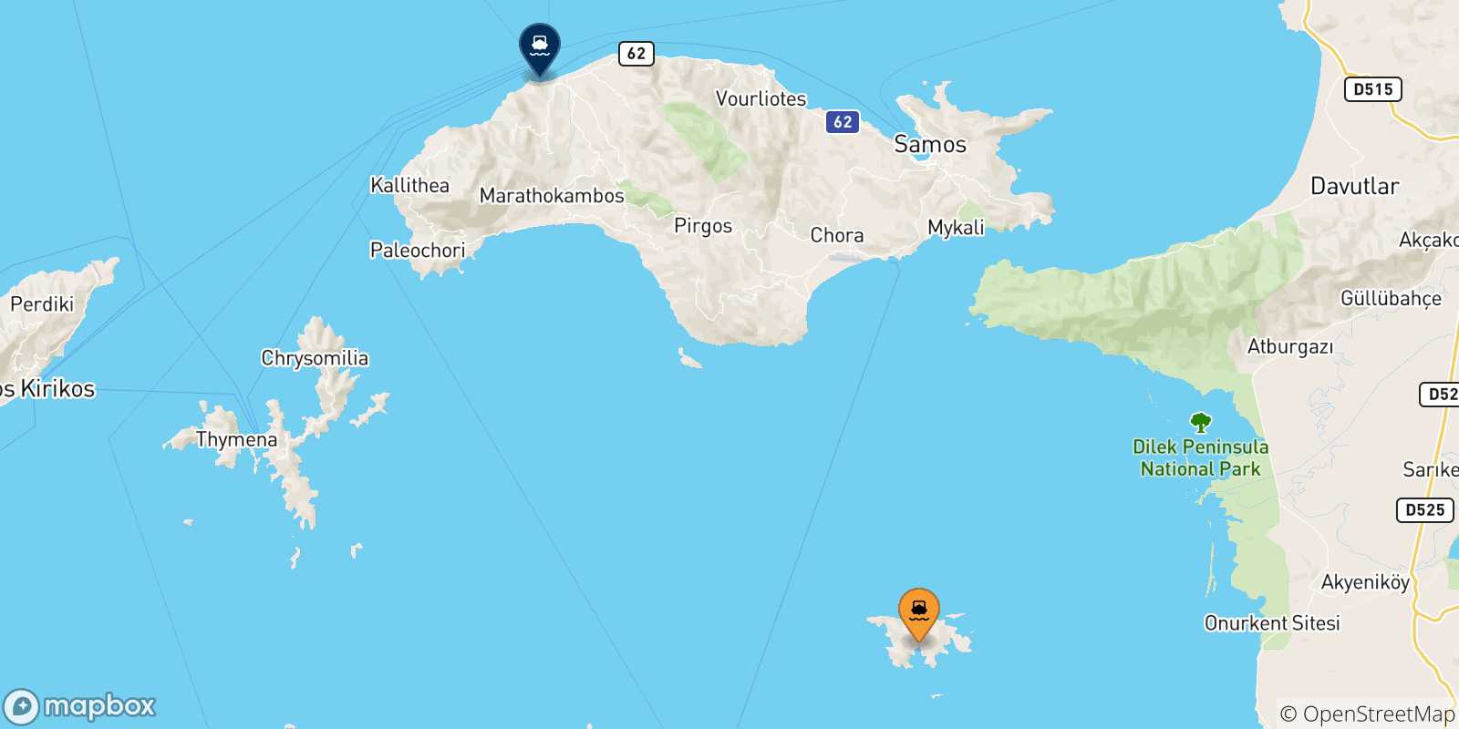 Map of the possible routes between Agathonisi and Aegean Islands