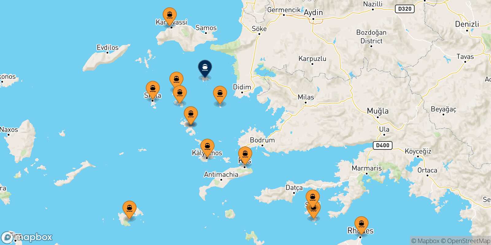 Map of the ports connected with  Agathonisi