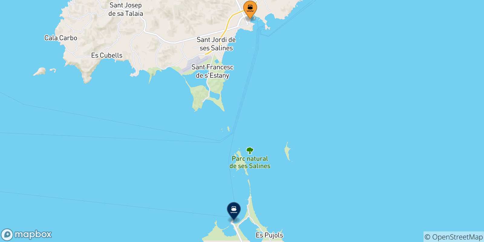 Map of the possible routes between Ibiza and Balearic Islands