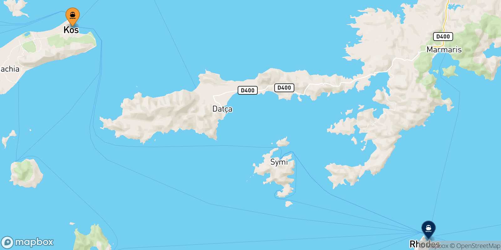 Kos Rhodes route map