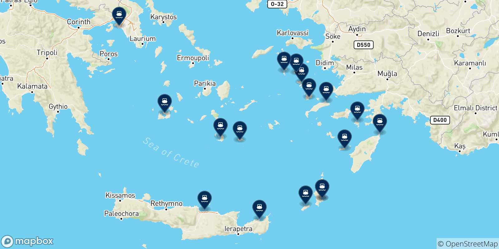 Map of the possible routes between Karpathos and Greece