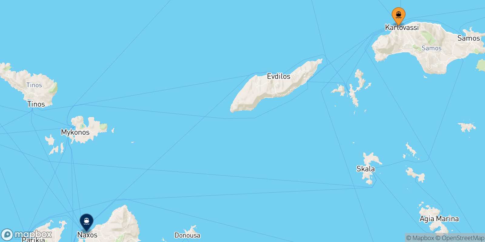 Karlovassi (Samos) Naxos route map