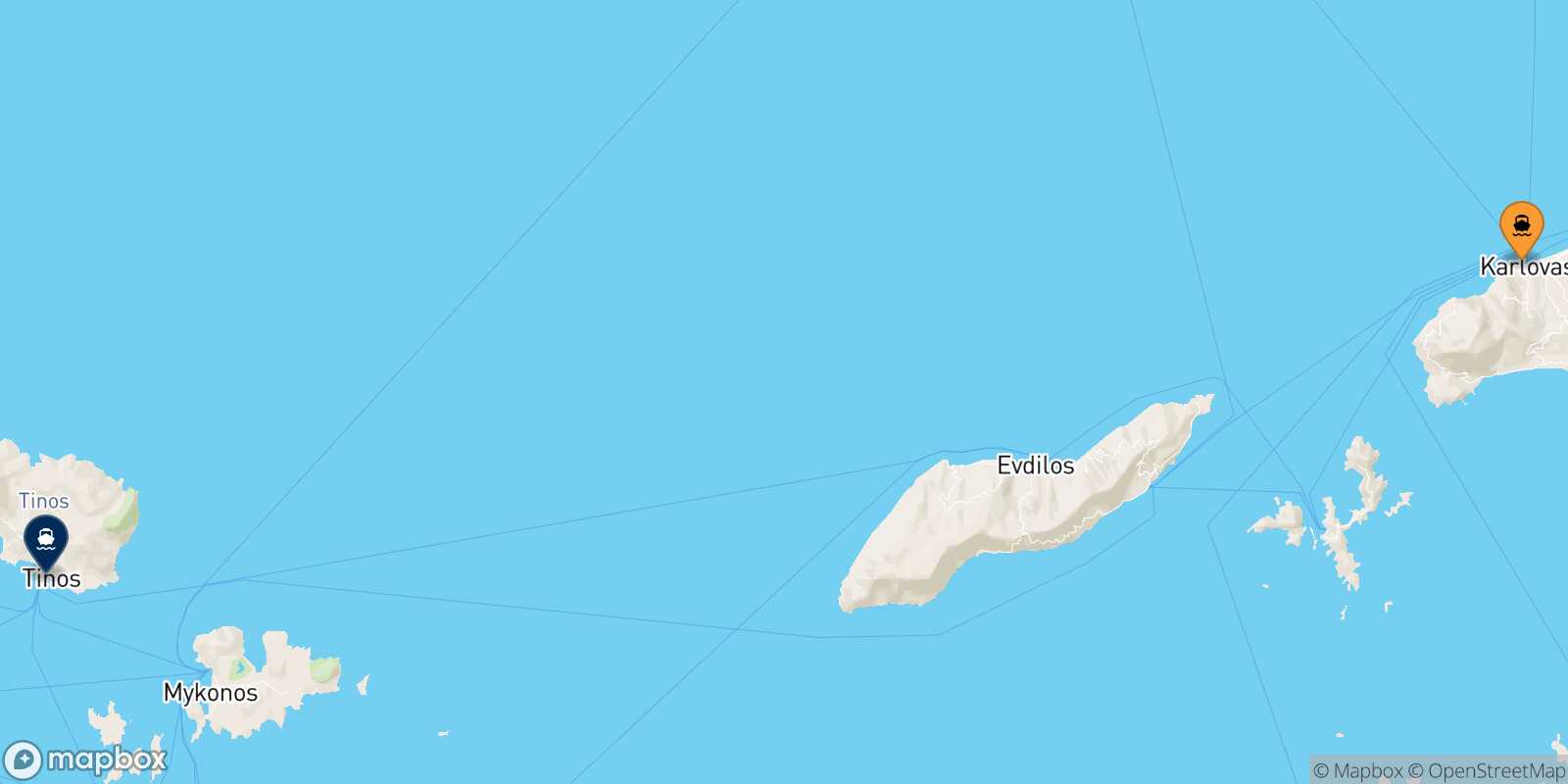 Karlovassi (Samos) Tinos route map