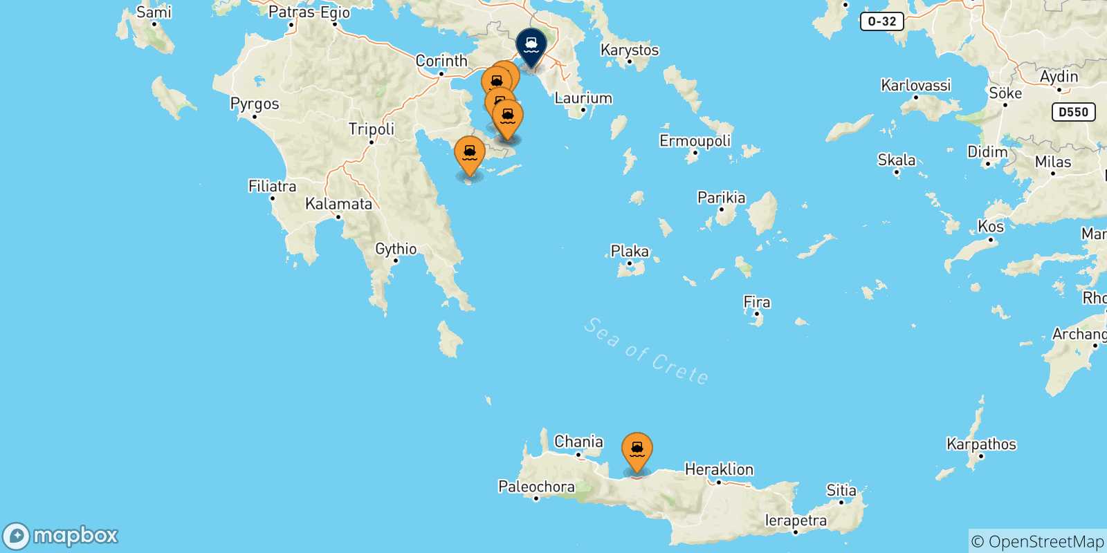 Map of the possible routes between Saronic Islands and Piraeus