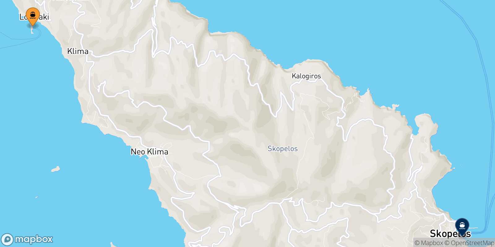 Agnontas (Skopelos) Glossa (Skopelos) route map
