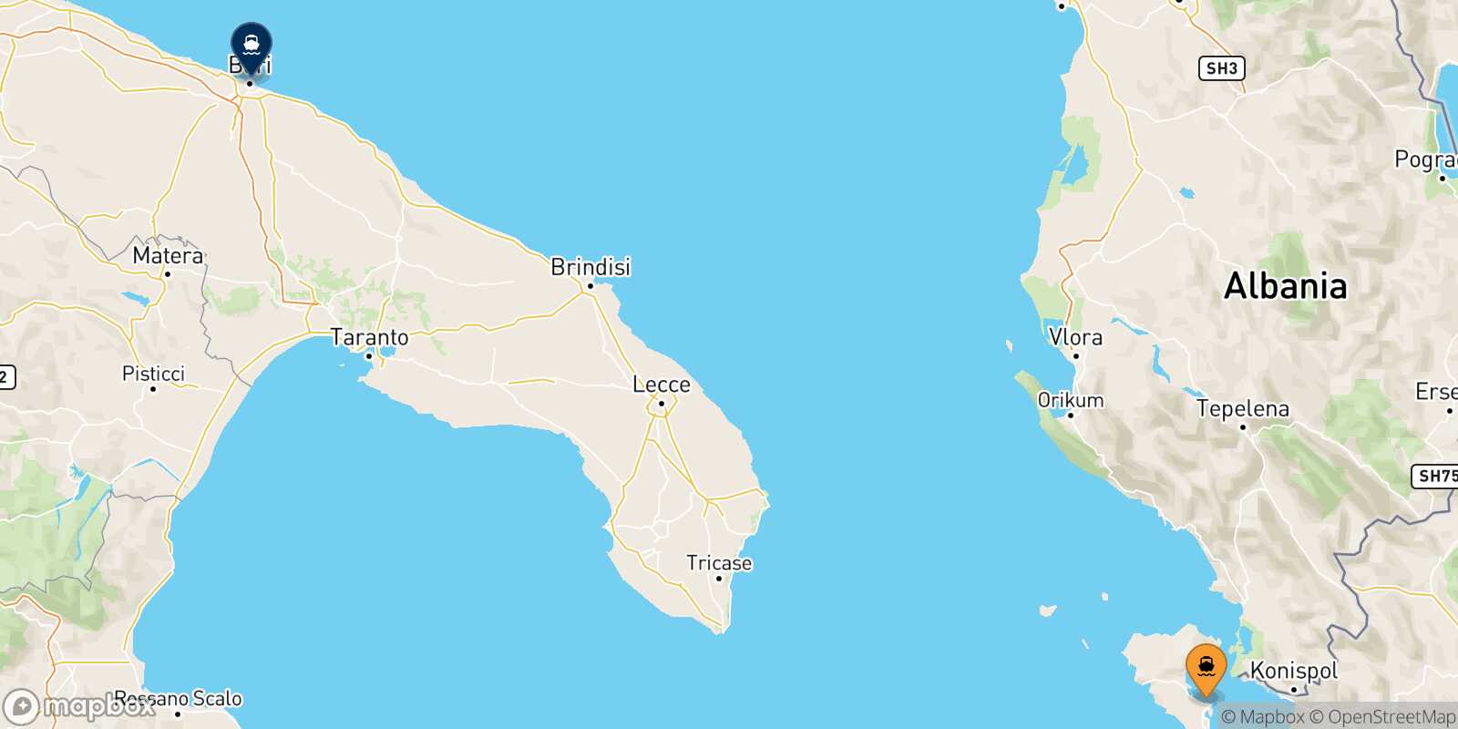 Corfu Bari route map