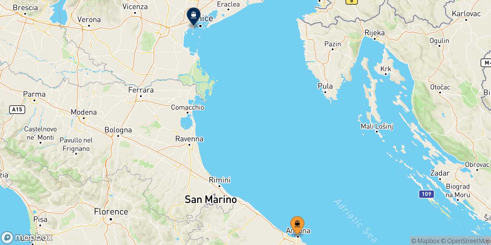 Ancona Venice route map