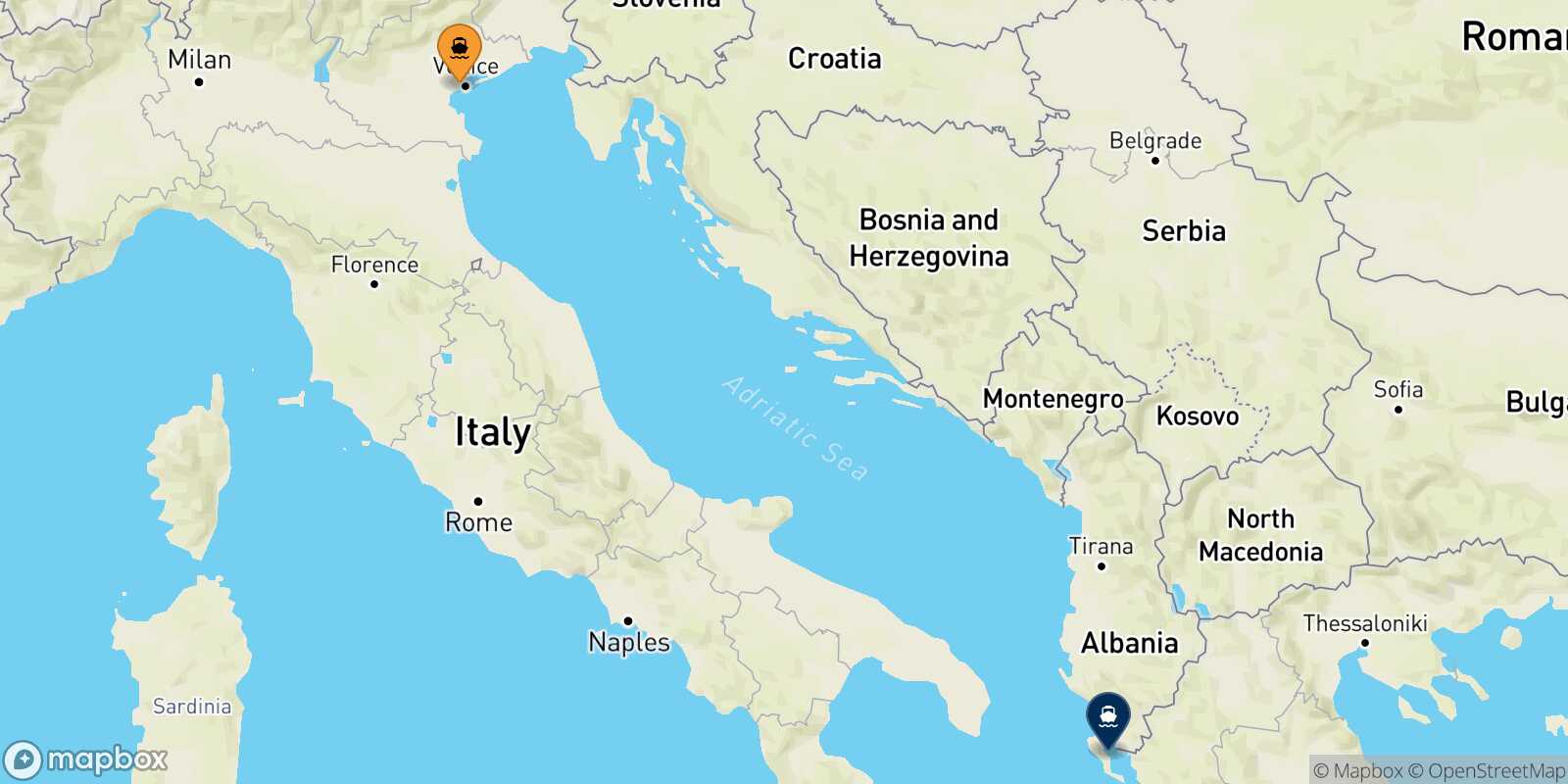 Venice Corfu route map