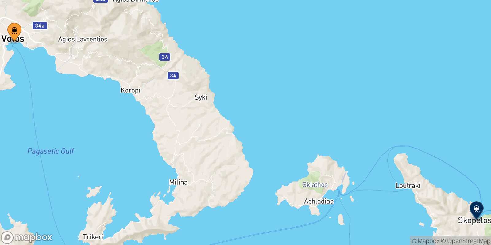 Volos Skopelos route map