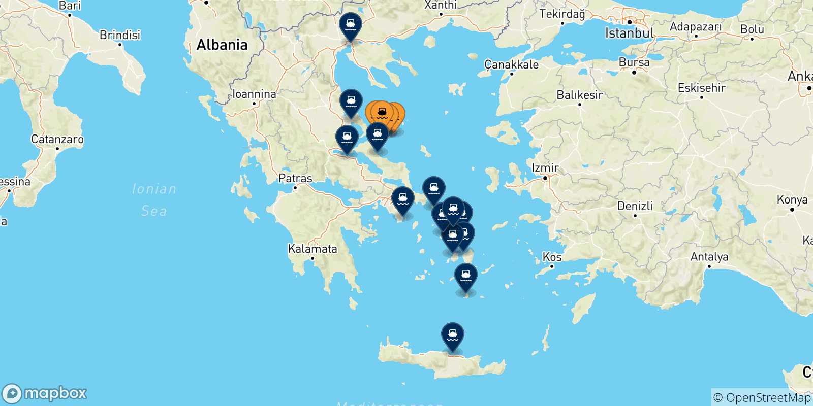 Map of the possible routes between Sporades Islands and Greece