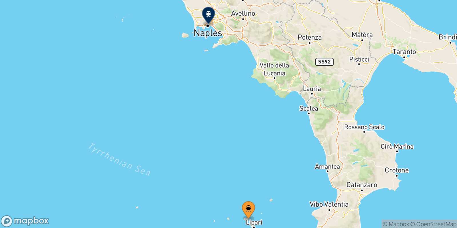 Santa Marina (Salina) Naples route map