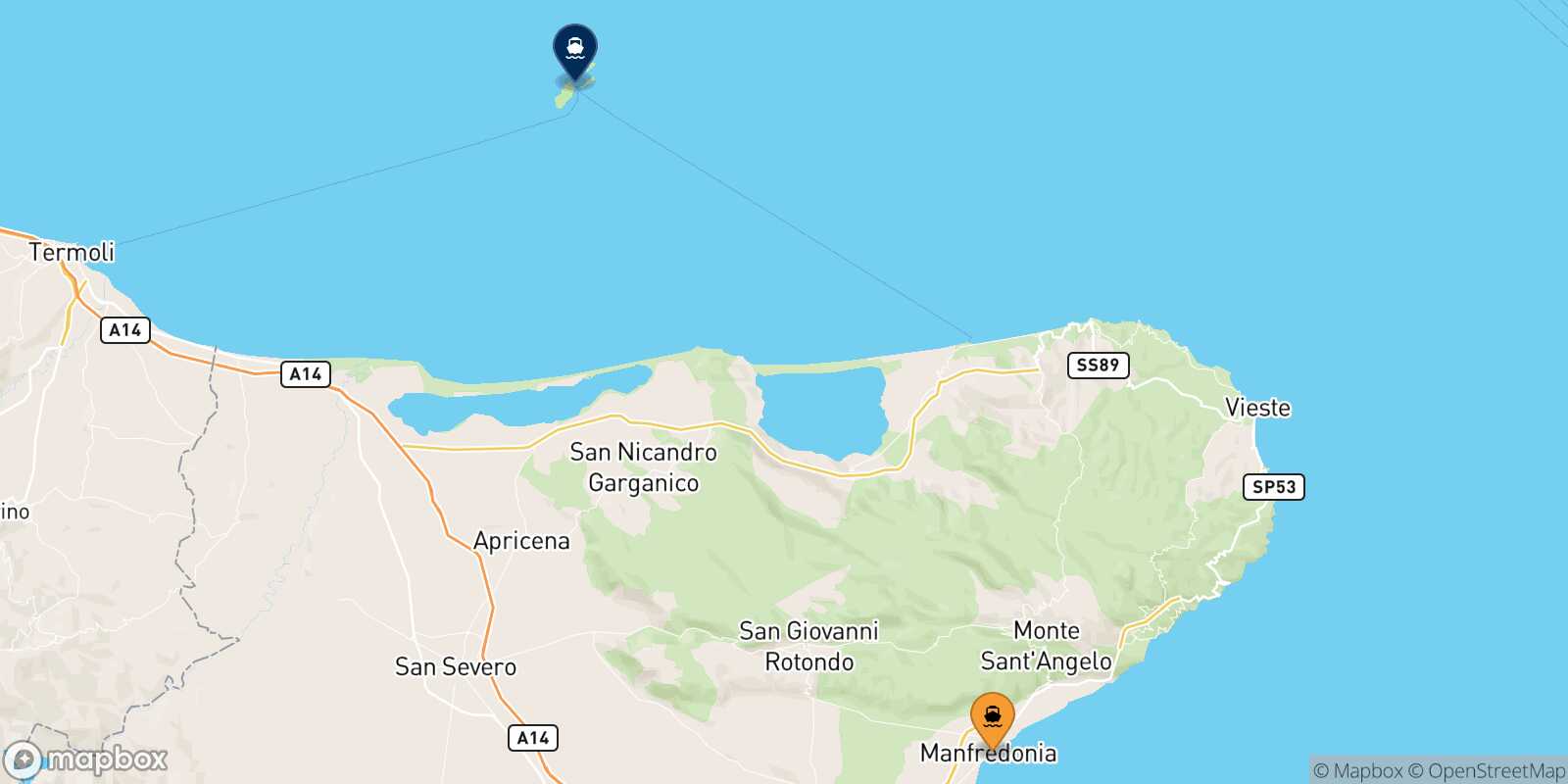 Manfredonia Tremiti route map
