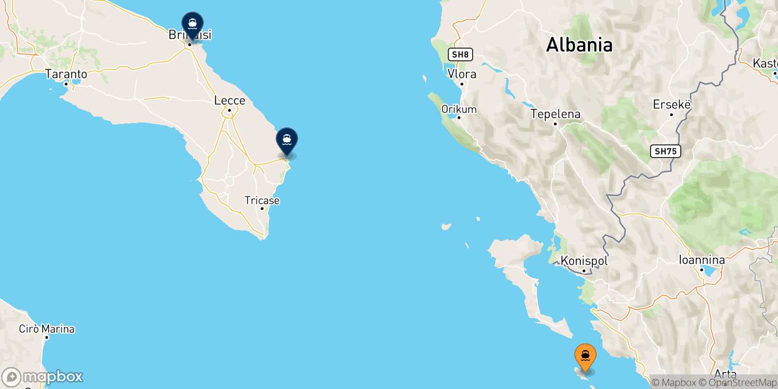 Map of the destinations reachable from Paxos