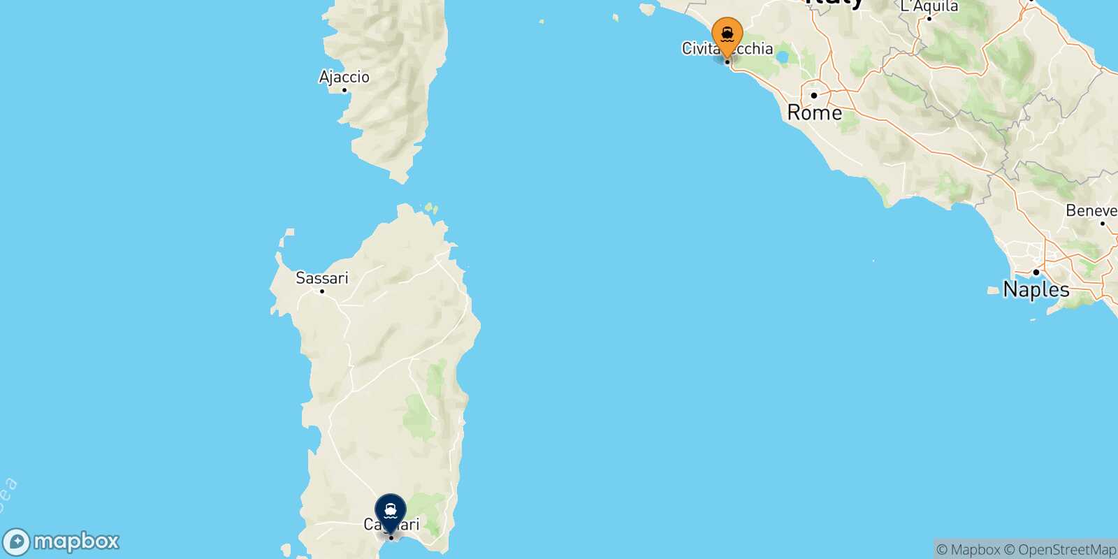 Civitavecchia Cagliari route map