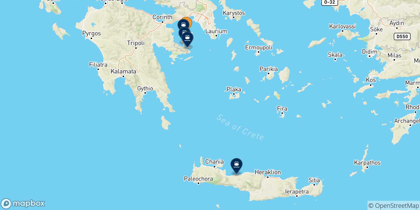 Map of the possible routes between Aegina and Saronic Islands
