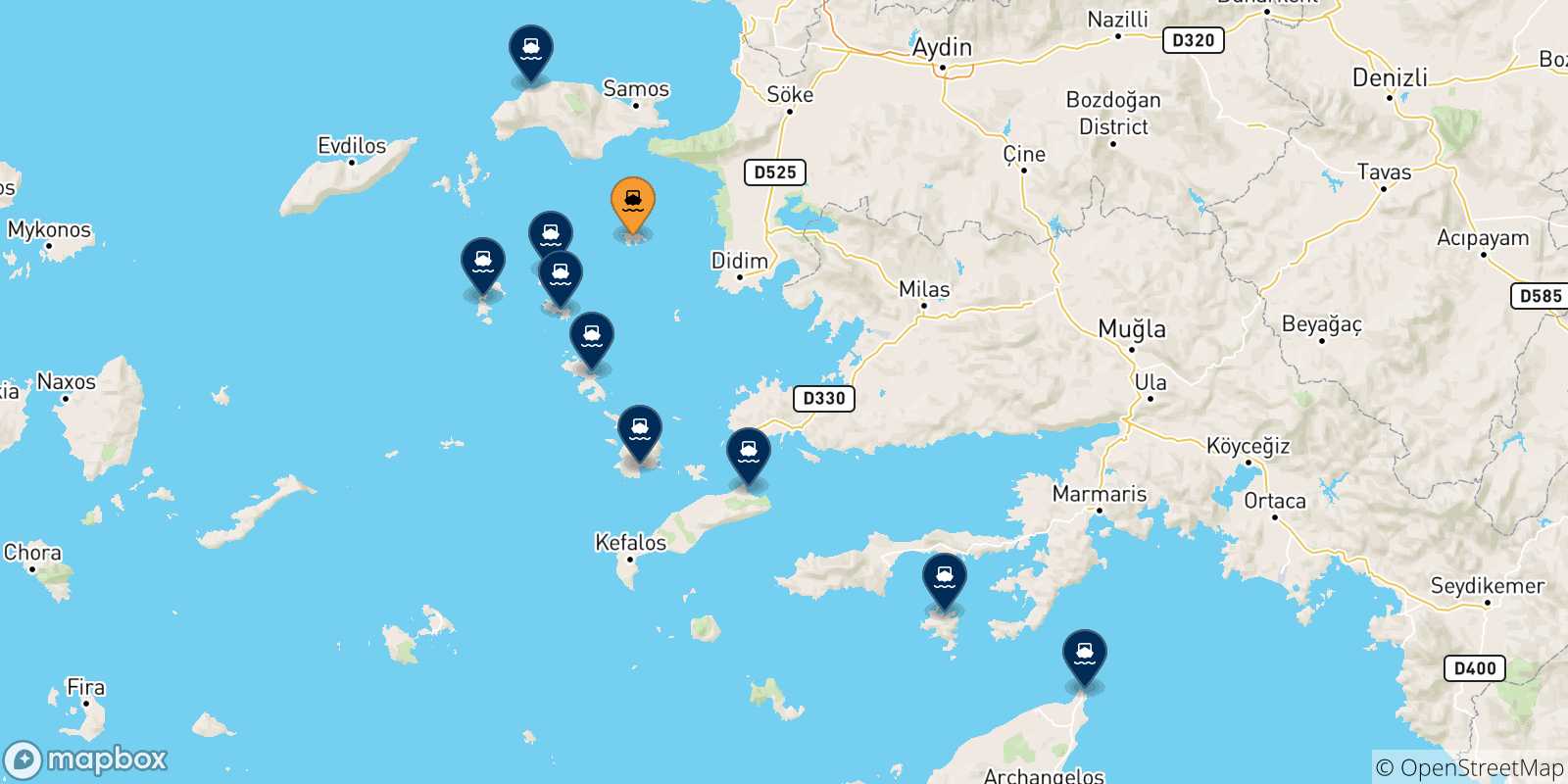Map of the possible routes between Agathonisi and Greece
