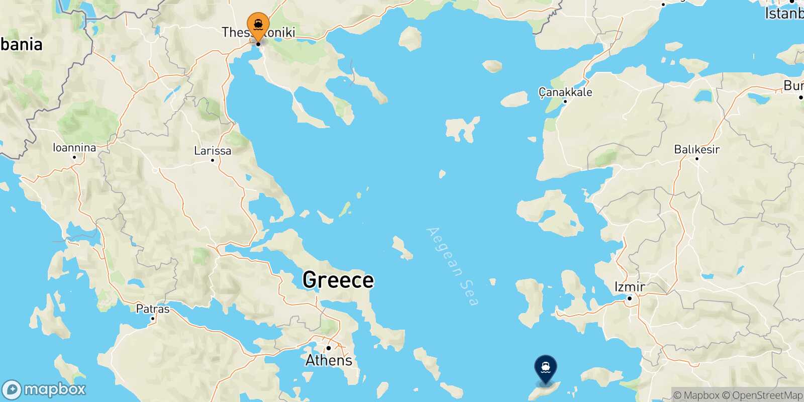 Thessaloniki Evdilos (Ikaria) route map