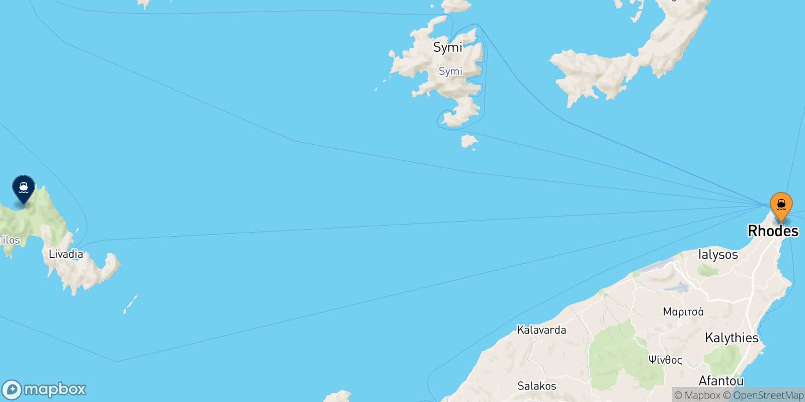 Skala Kamirou (Rhodes) Tilos route map