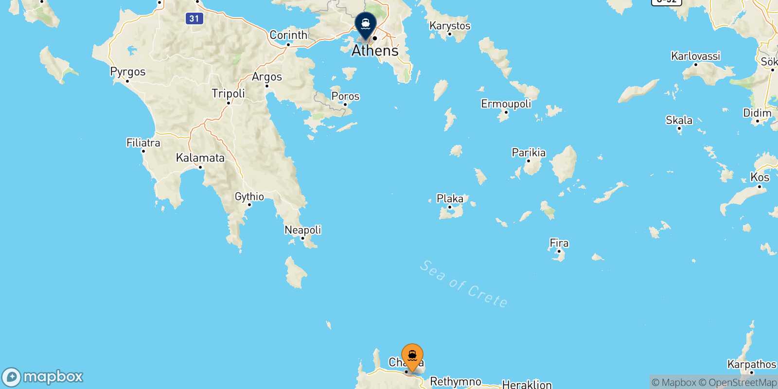 Chania Piraeus route map