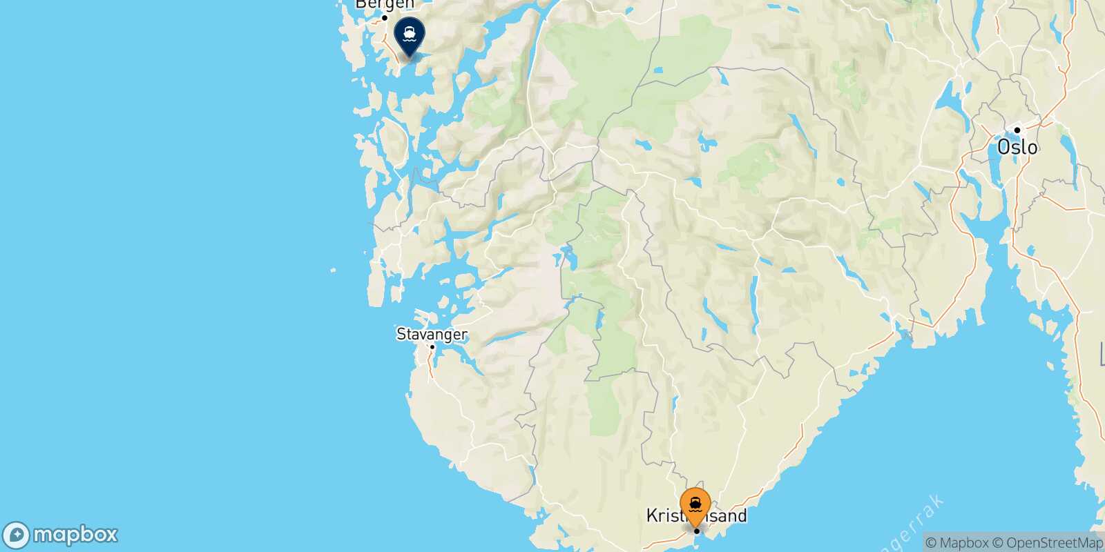 Kristiansand Bergen route map
