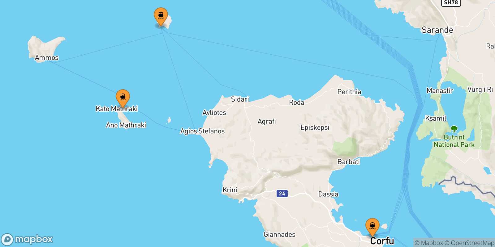 Map of the ports connected with  Othonoi