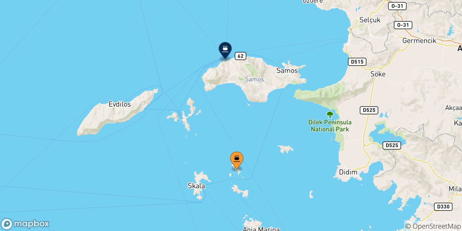 Map of the possible routes between Arkyi and Aegean Islands