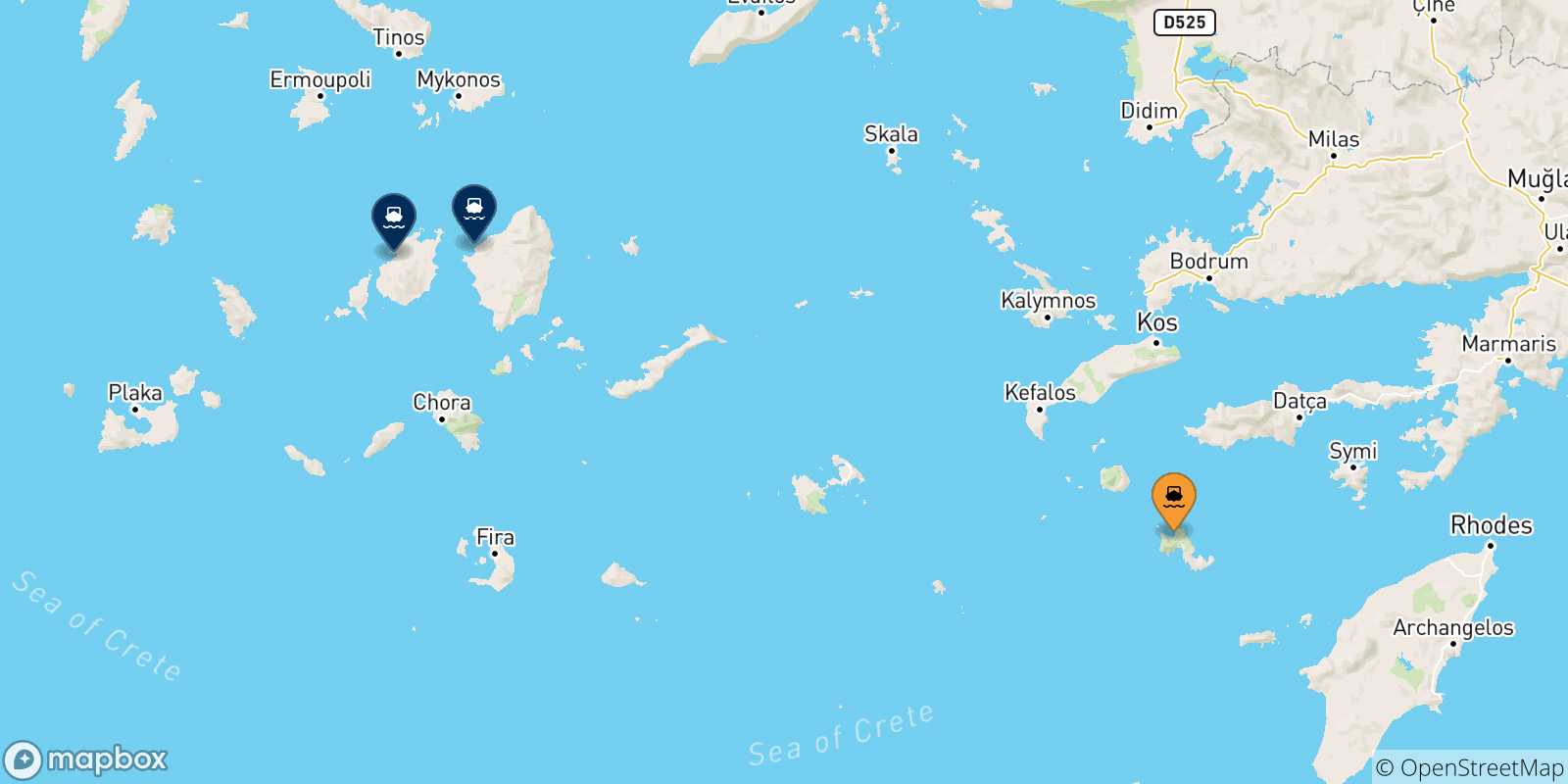 Map of the possible routes between Tilos and Cyclades Islands