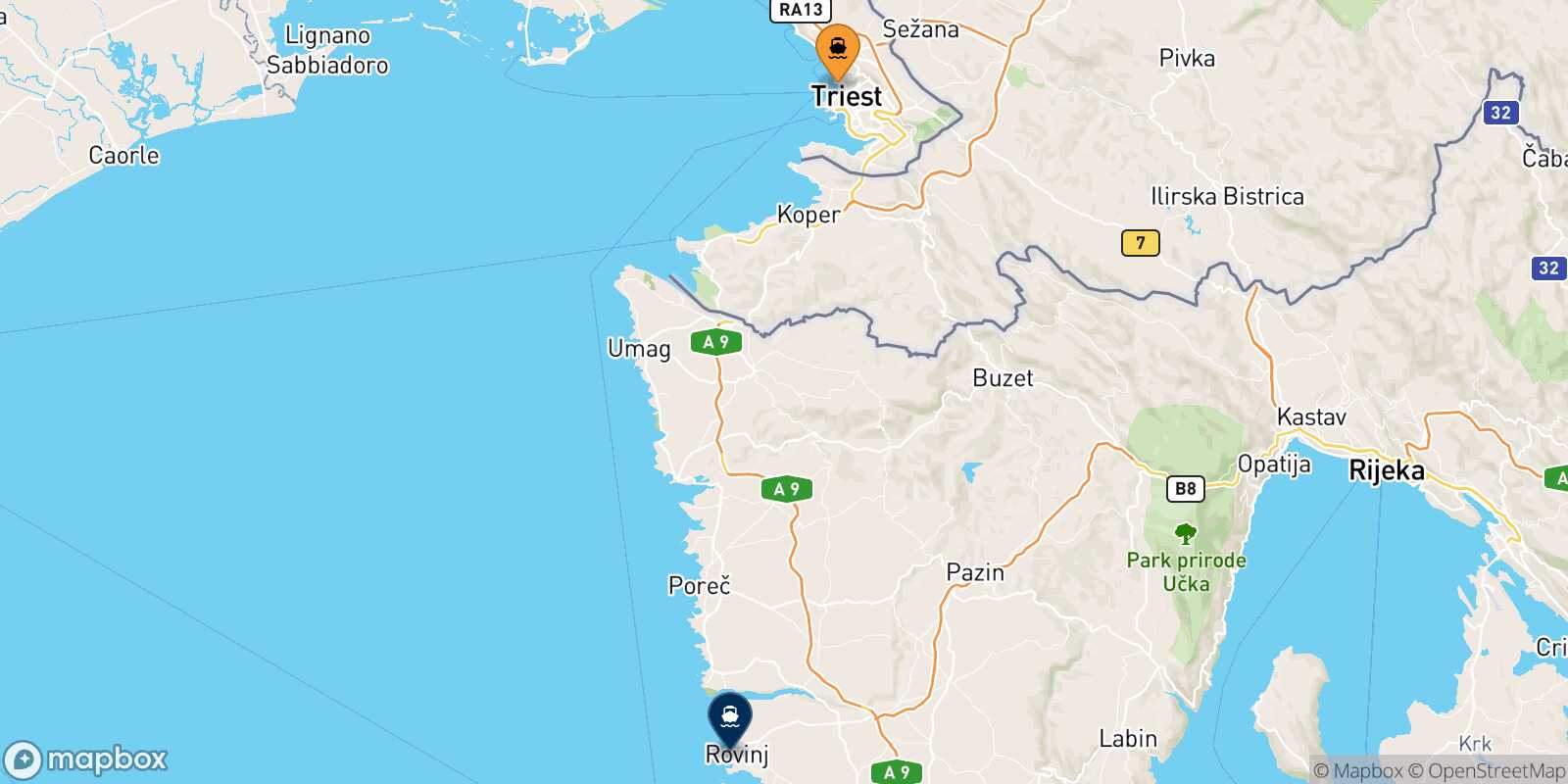 Trieste Rovinj route map