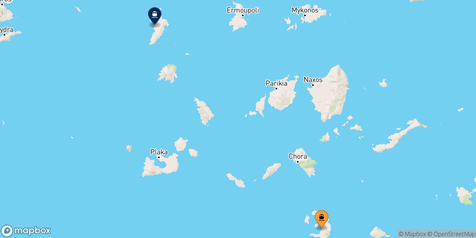 Thira (Santorini) Kythnos route map