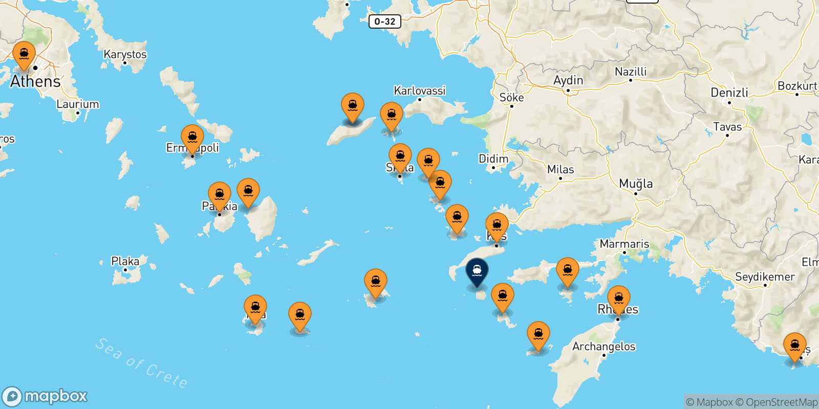Map of the ports connected with  Nisyros