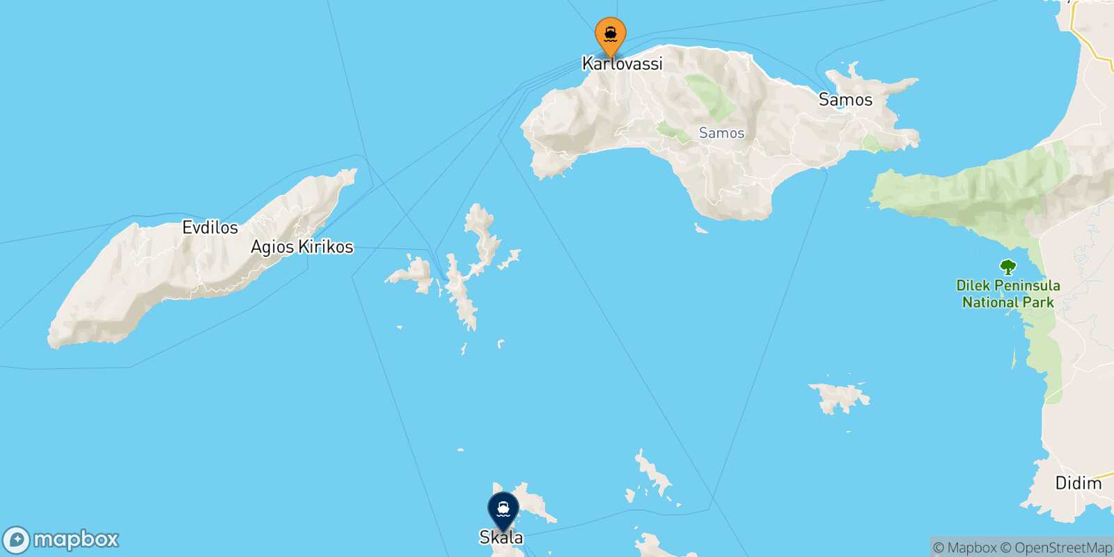 Karlovassi (Samos) Patmos route map