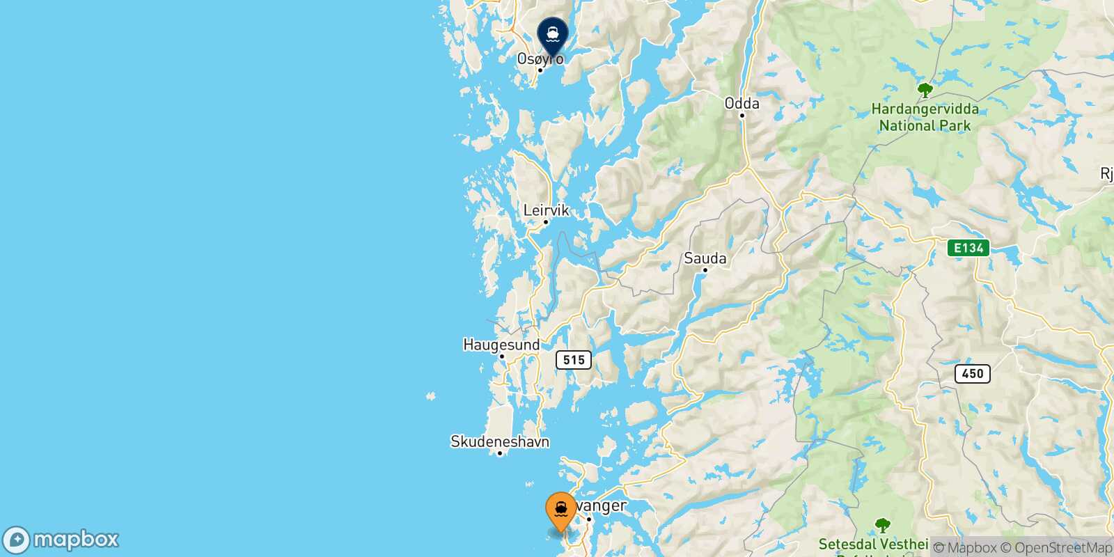Stavanger Bergen route map