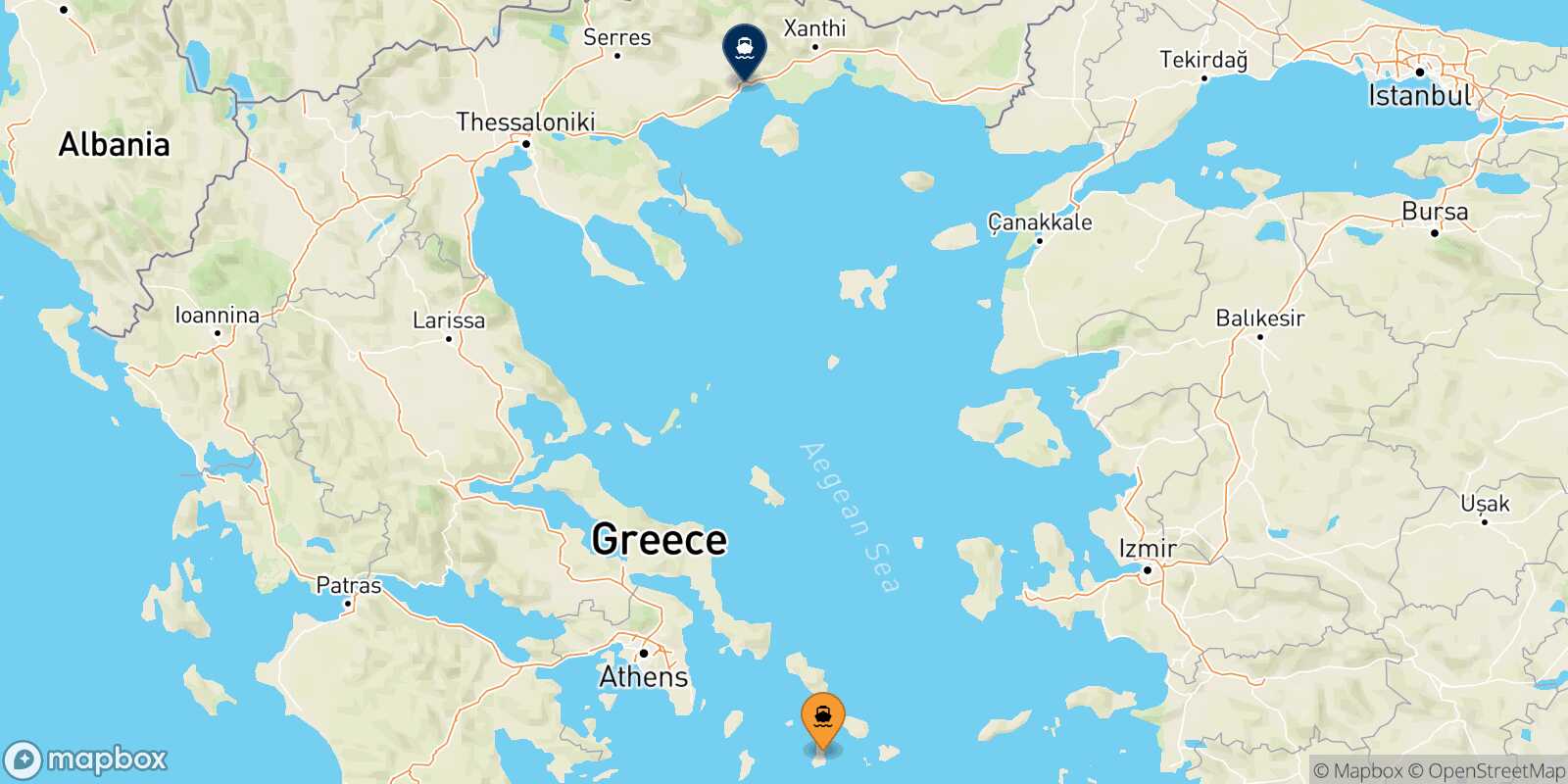 Syros Kavala route map