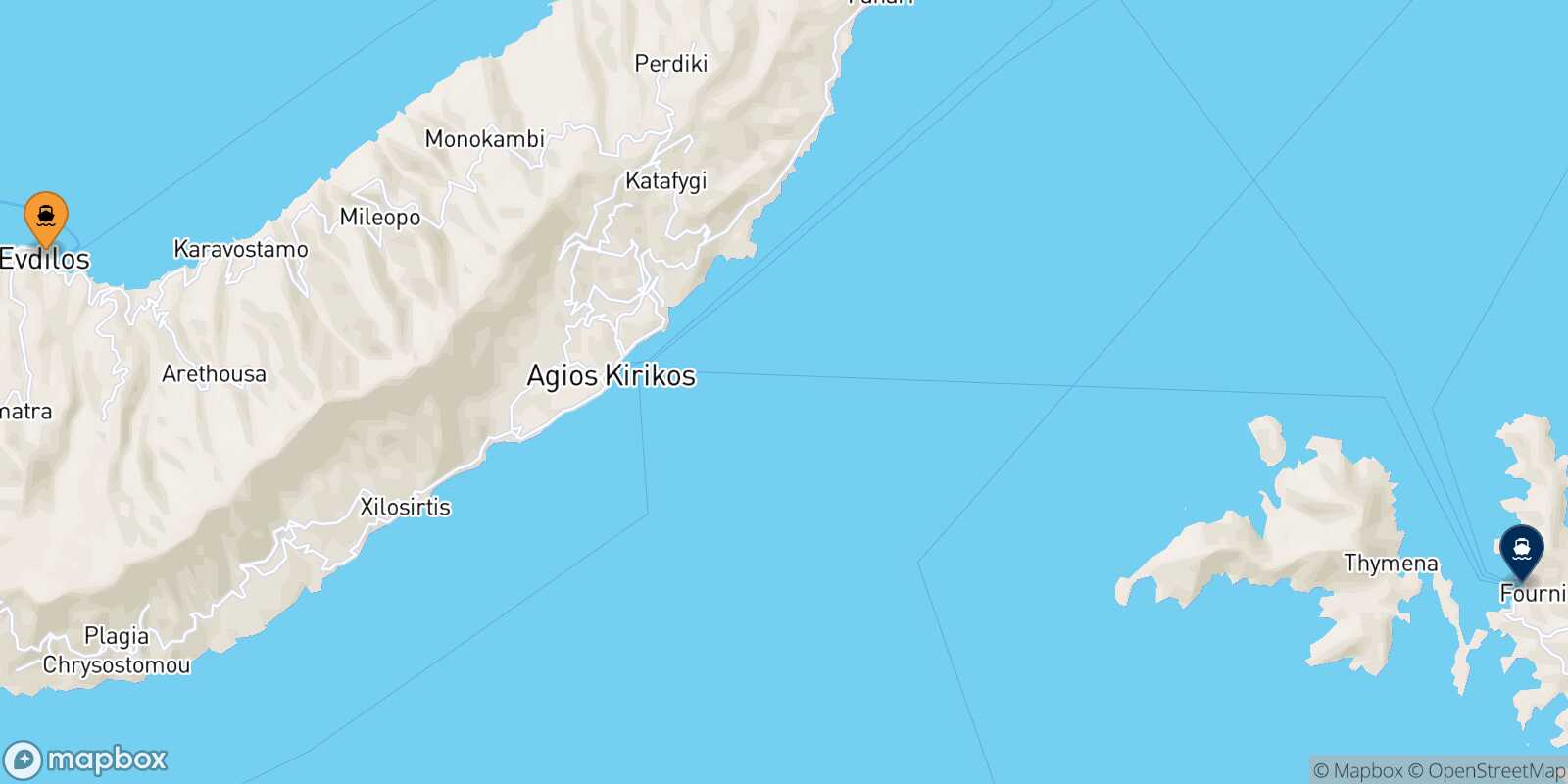 Evdilos (Ikaria) Fourni route map