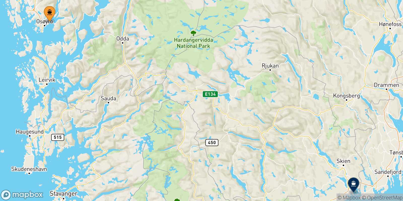 Bergen Langesund route map