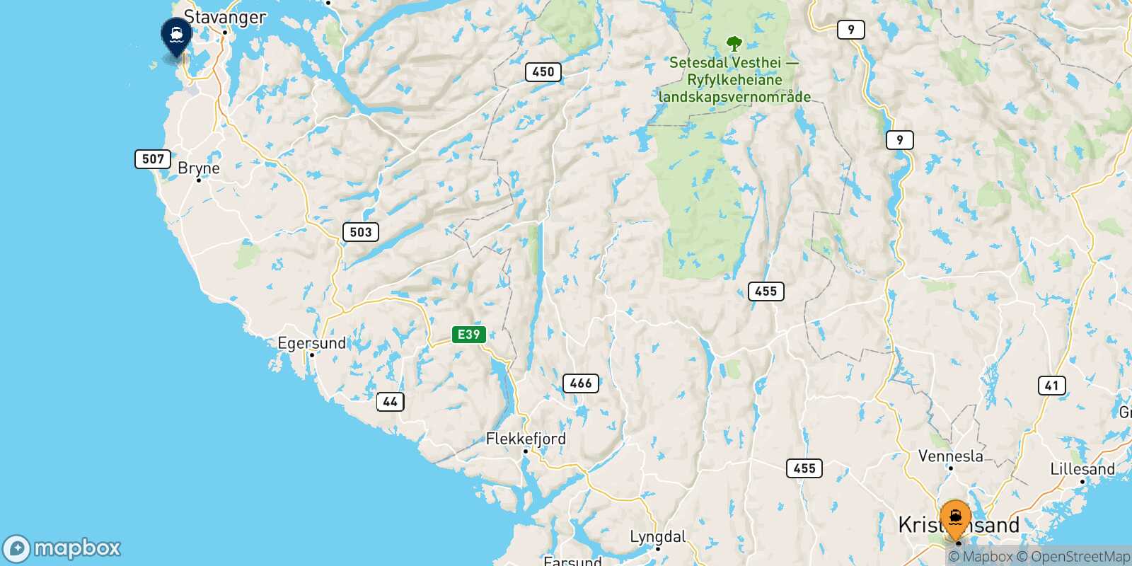 Kristiansand Stavanger route map