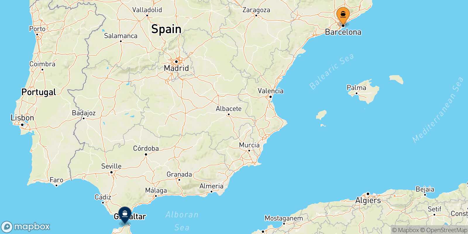 Barcelona Tangier Med route map