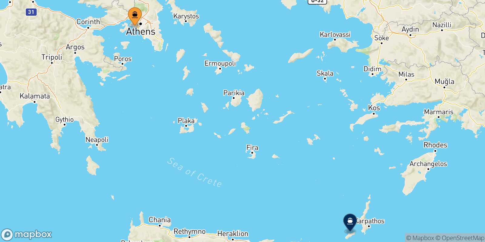 Piraeus Kasos route map