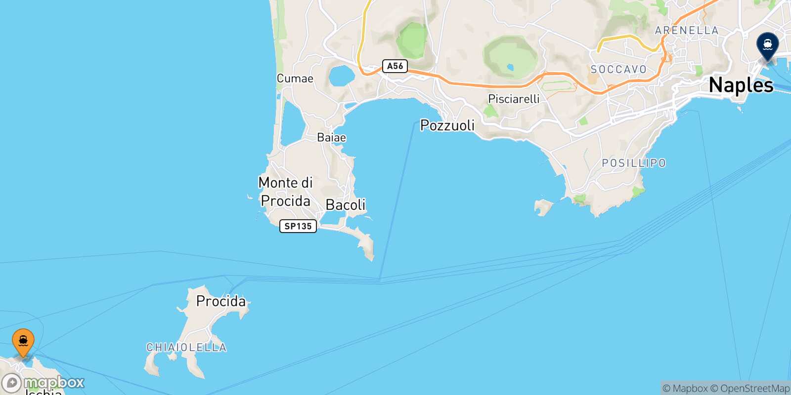 Forio (Ischia) Naples Beverello route map