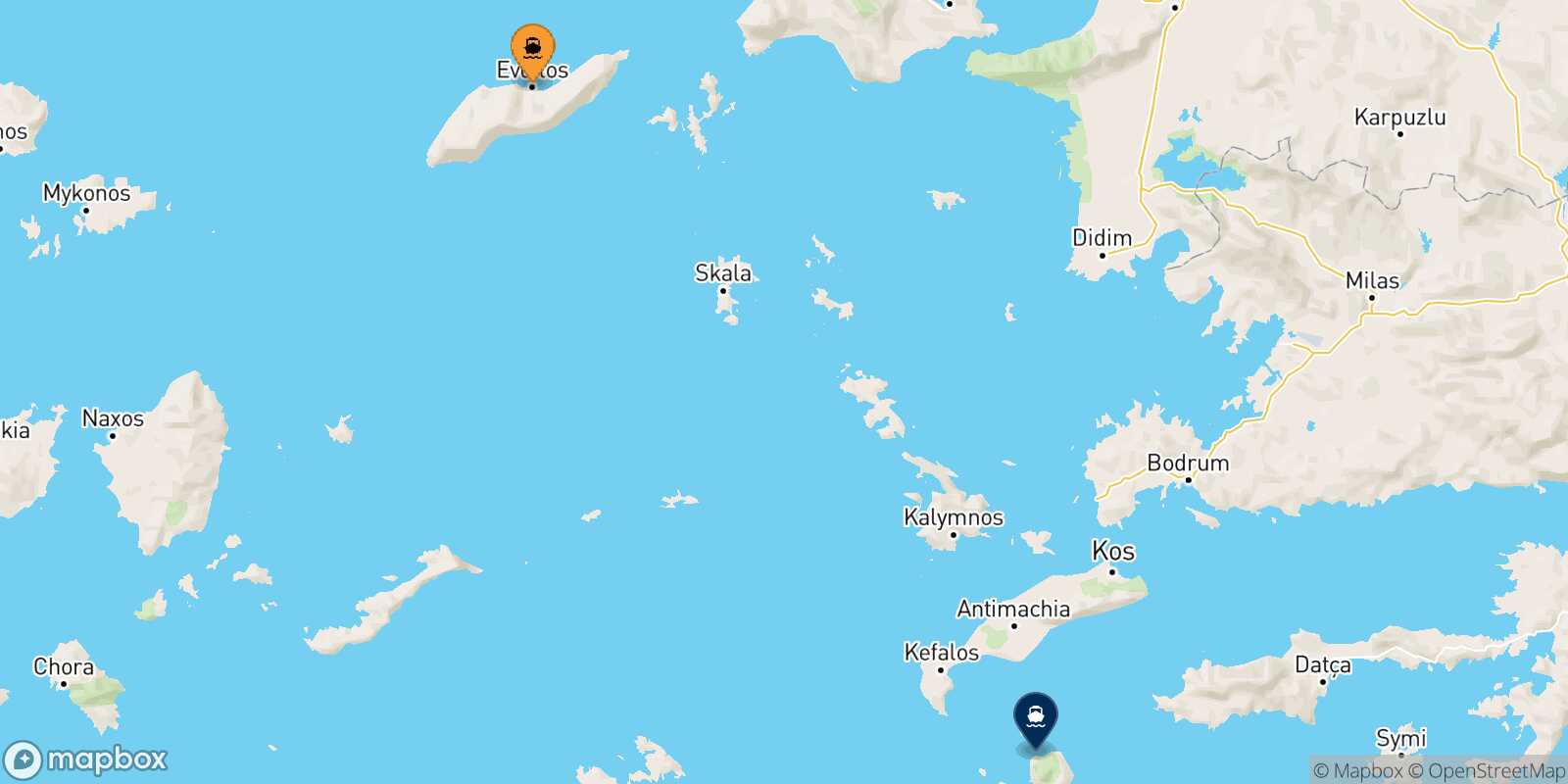 Agios Kirikos (Ikaria) Nisyros route map