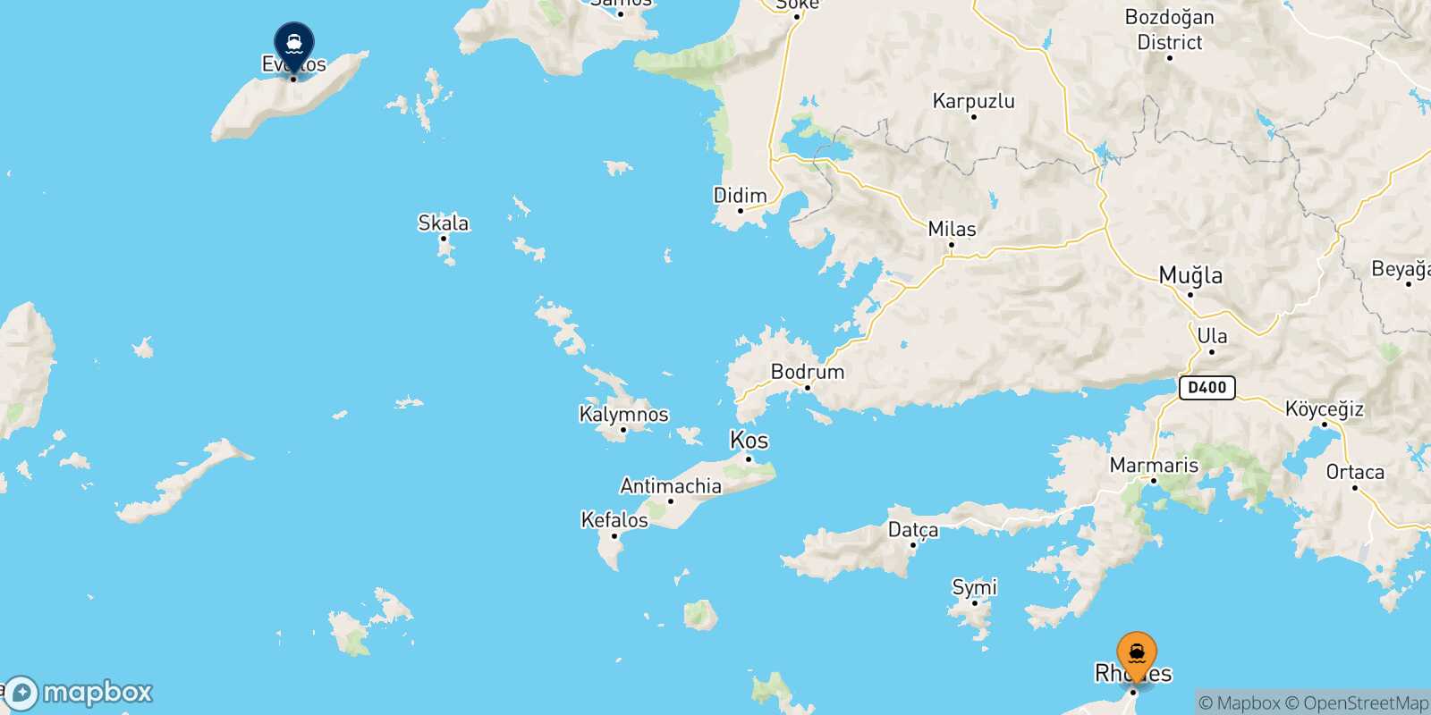Rhodes Evdilos (Ikaria) route map