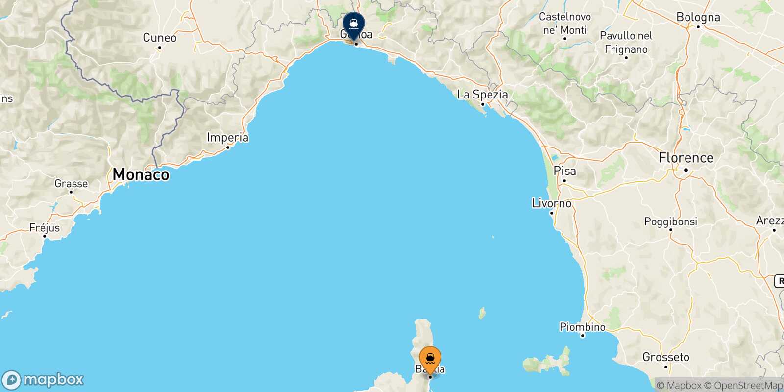 Bastia Genoa route map