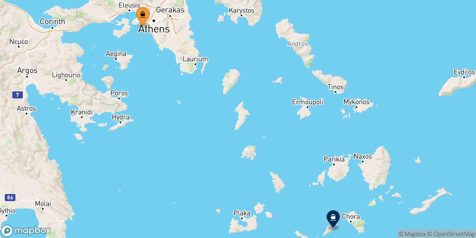 Piraeus Sikinos route map