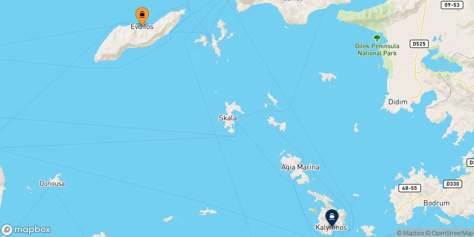 Evdilos (Ikaria) Kalymnos route map
