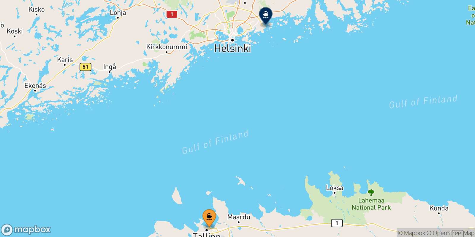 Tallinn Helsinki route map