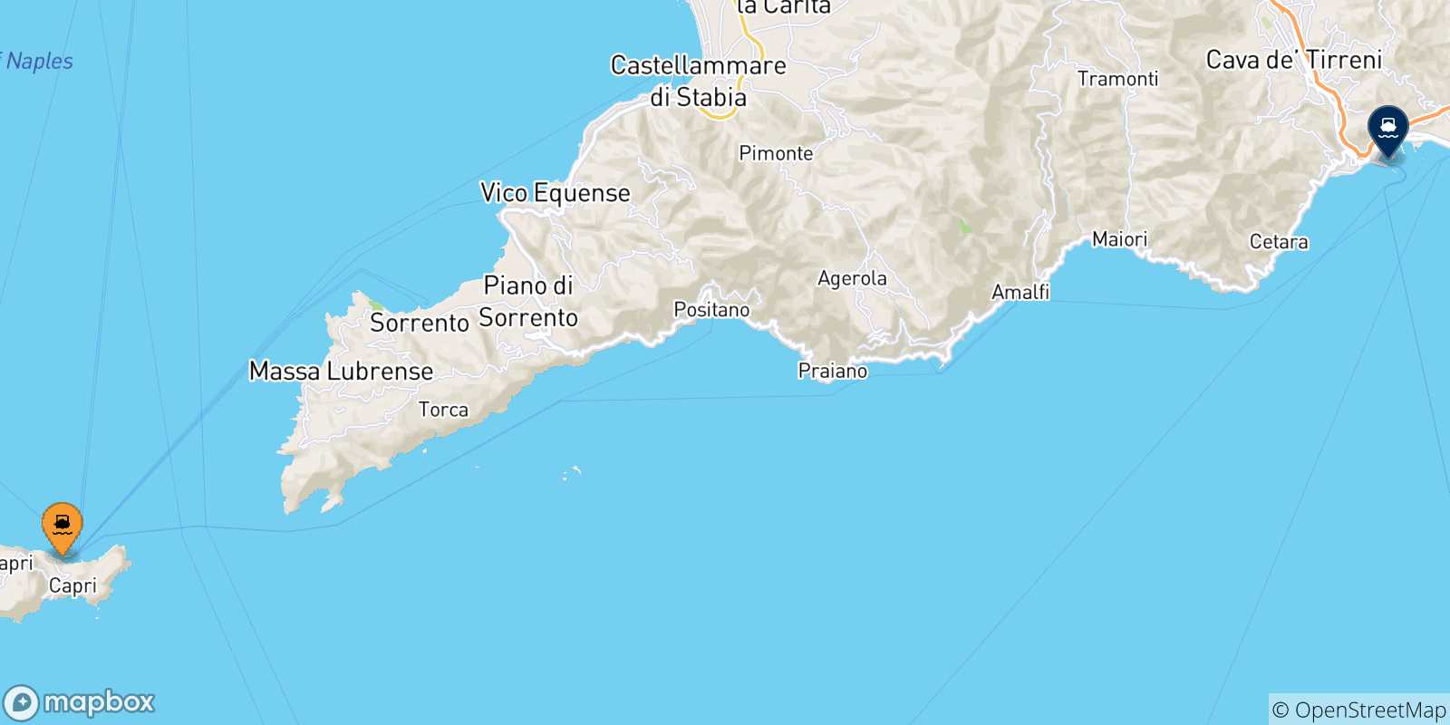 Map of the possible routes between Gulf Of Naples and Salerno