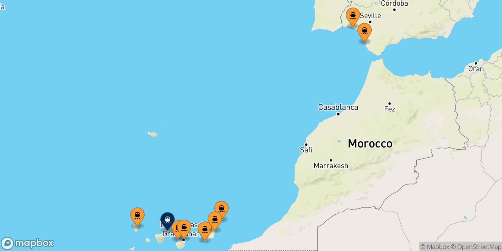 Map of the ports connected with  Santa Cruz De Tenerife