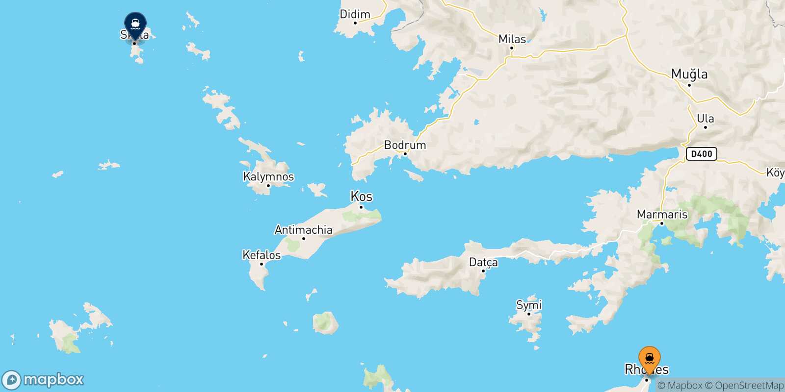Rhodes Patmos route map
