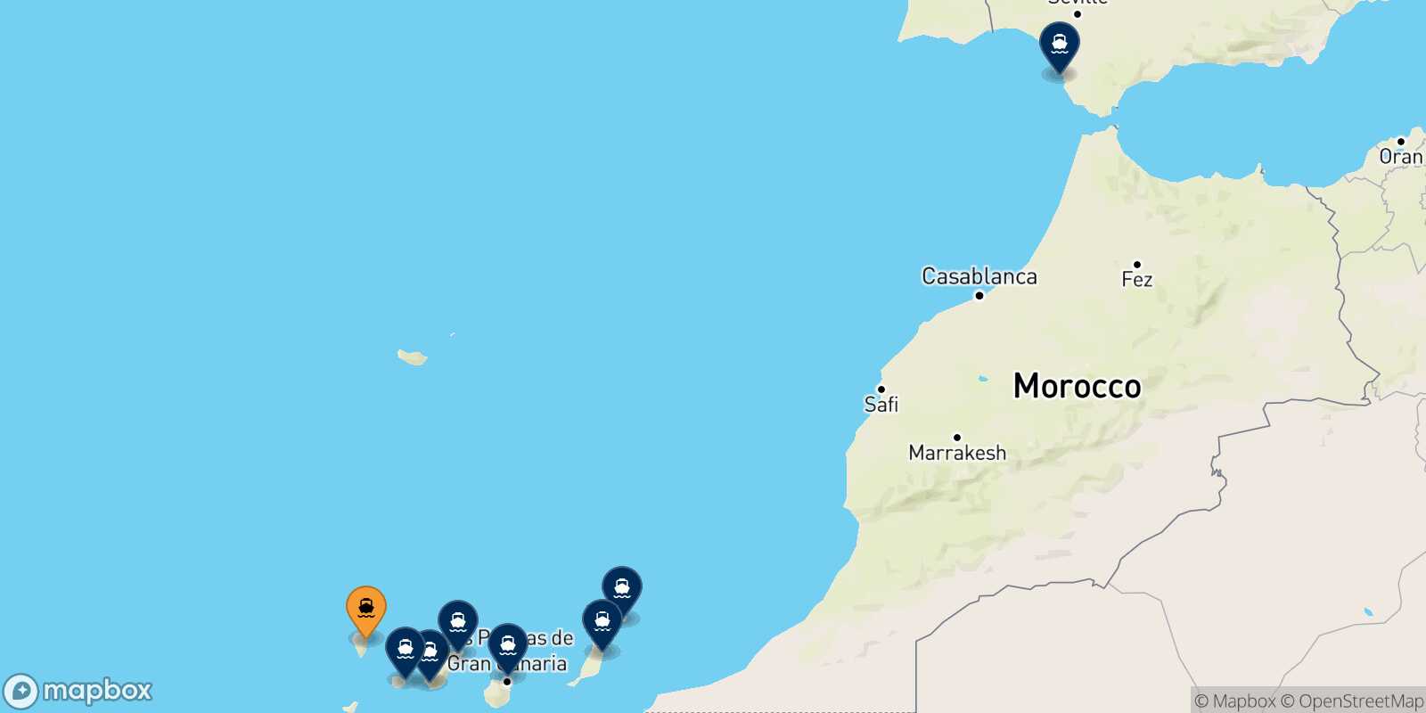 Map of the destinations reachable from Santa Cruz De La Palma